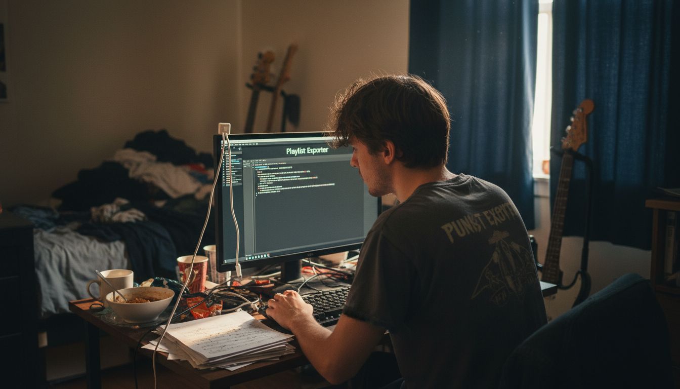 Developer coding music playlist migration