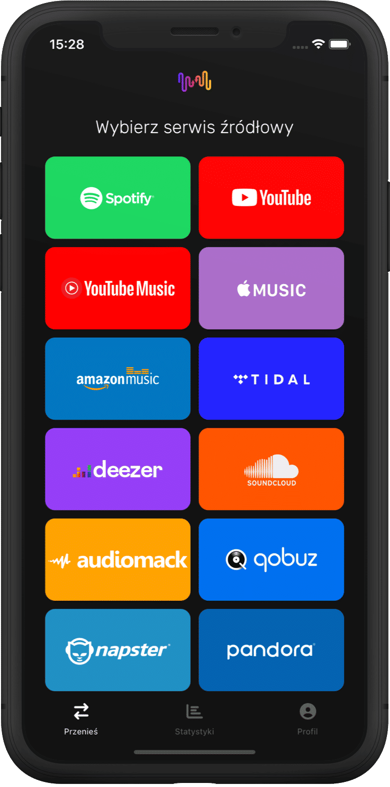 Zrzut ekranu przesyłania listy odtwarzania z wyborem Spotify.