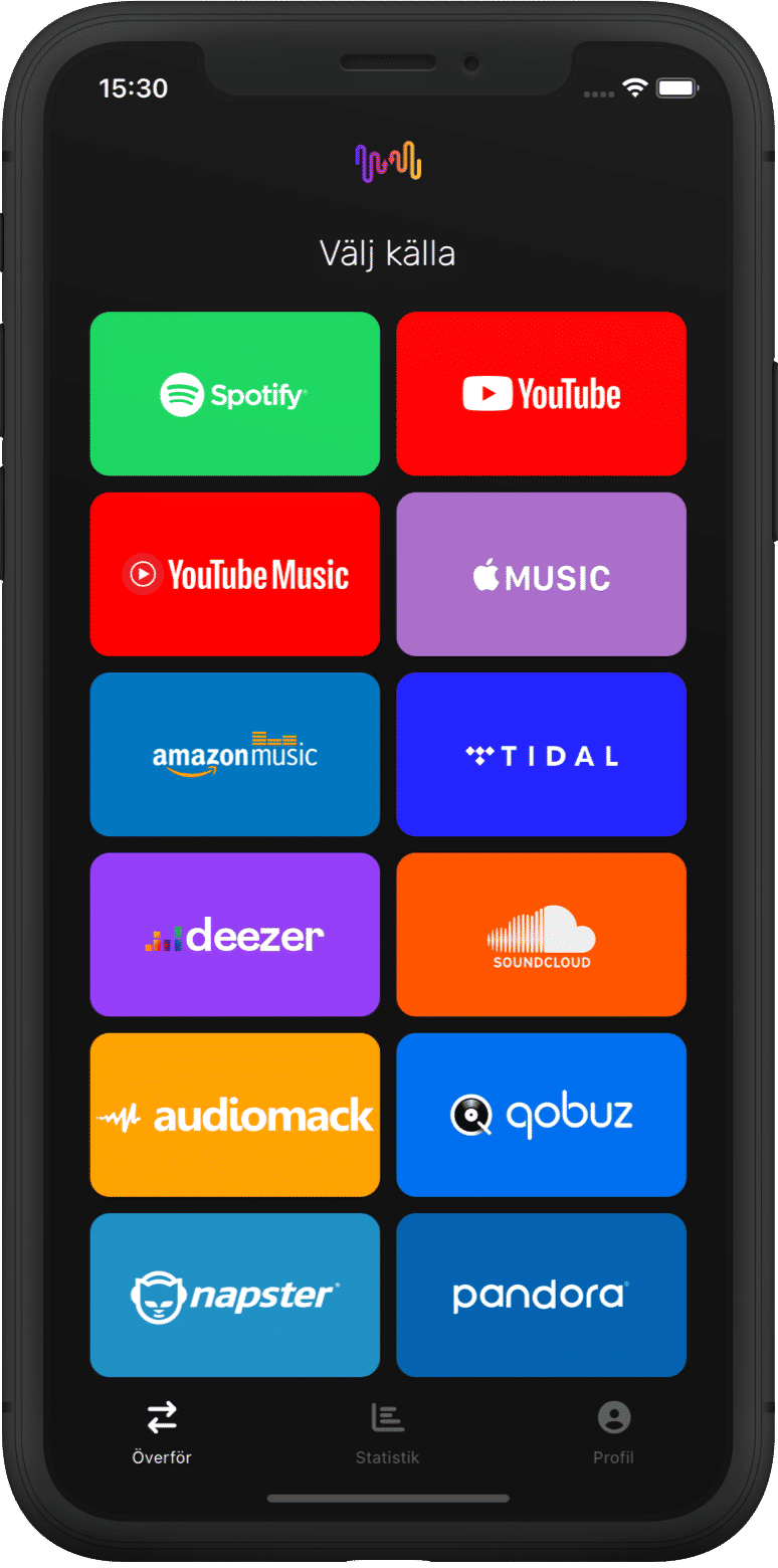 Skärmdump av plockning av spellista för överföring Spotify